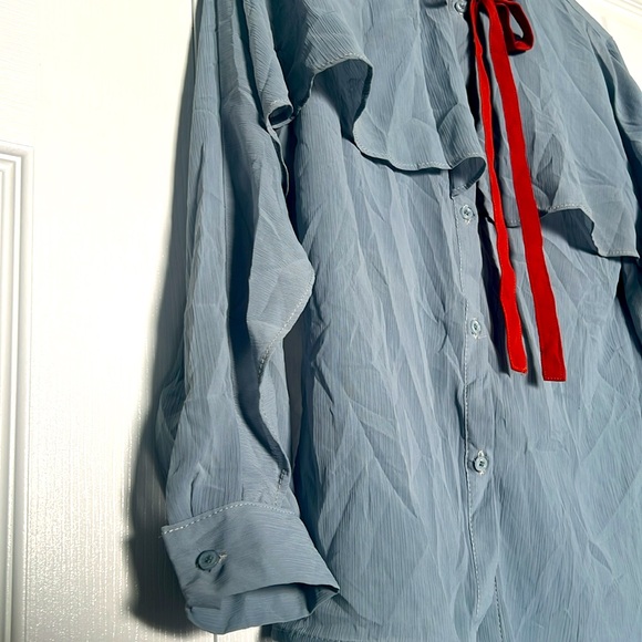 Blue Ruffle front blouse - Picture 4 of 13